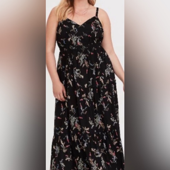 Torrid Dresses & Skirts - Torrid~NWT~Black Floral Tiered Maxi Dress~V-Neck w/Tie Closure~Back Tie~Size 2X